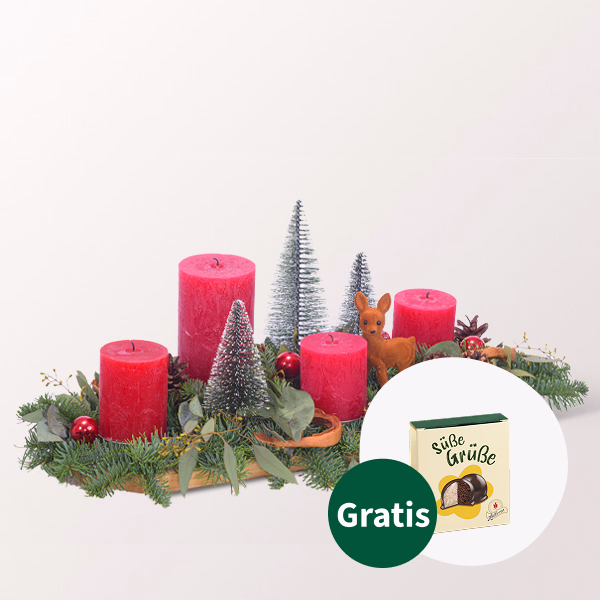 Adventsgesteck Weihnachtswald mit Halloren Kugeln