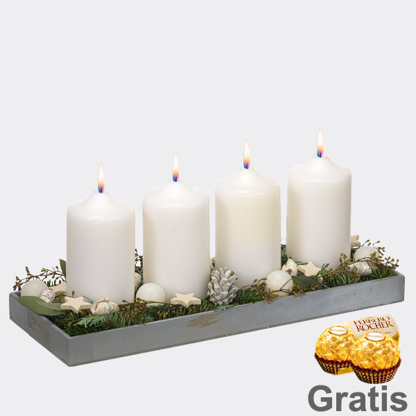 Adventsgesteck Winter Wonderland mit 2 Ferrero Rocher