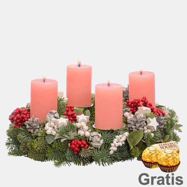 Adventskranz Winterlicht (Ø 30 cm) mit 2 Ferrero Rocher