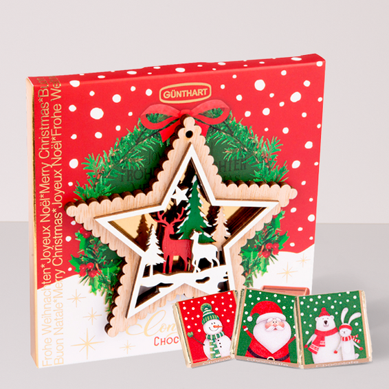 Vollmilchschokolade mit Nougatfüllung (38 g) und Holzstern