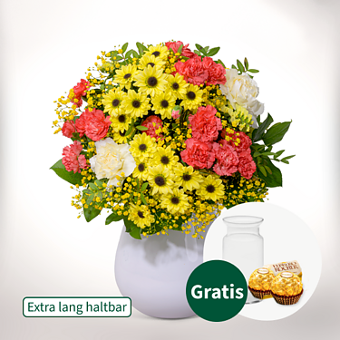 Blumenstrauß Lange Freude mit Vase & 2 Ferrero Rocher