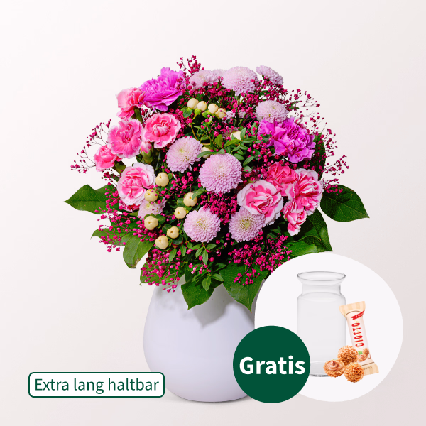 Blumenstrauß Schöner Sommer mit Vase & Ferrero Giotto