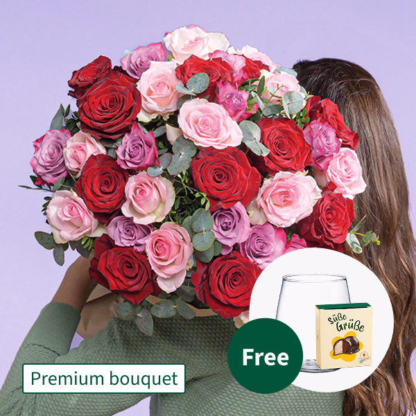 Premium Bouquet Lieblingsmensch with Premium Vase & Halloren Balls
