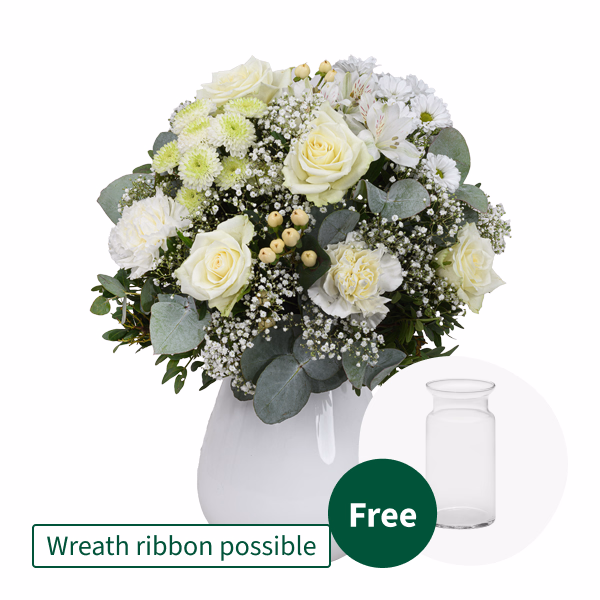 Sympathy Bouquet in white mit vase