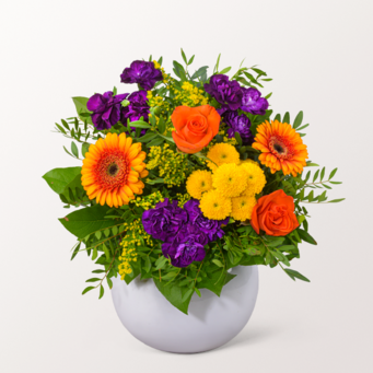 Blumenstrauß Goldener Herbst mit Vase & Ferrero Giotto 3er