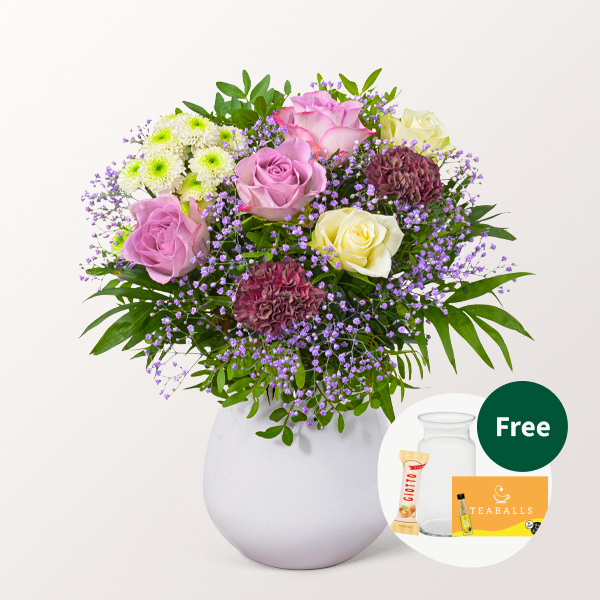 Flower Bouquet Blütenkuss with vase & 3 Ferrero Giotto & Teaballs