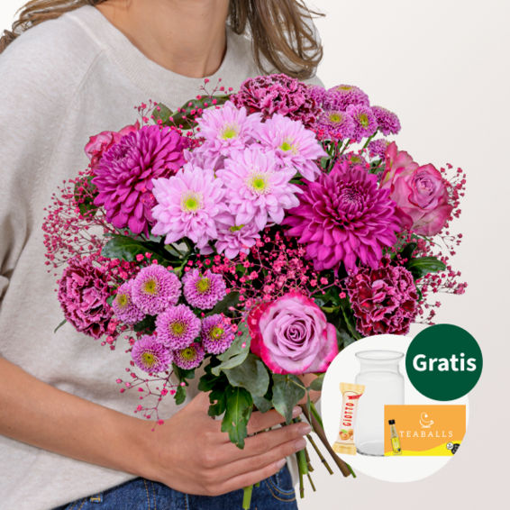 Blumenstrauß Herbstbote mit Vase & Teaballs & Ferrero Giotto 3er