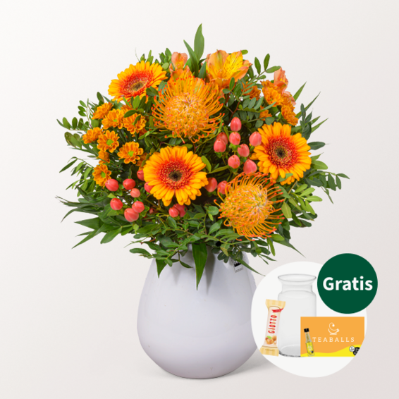Blumenstrauß Herbsttraum mit Vase & Teaballs & Ferrero Giotto 3er