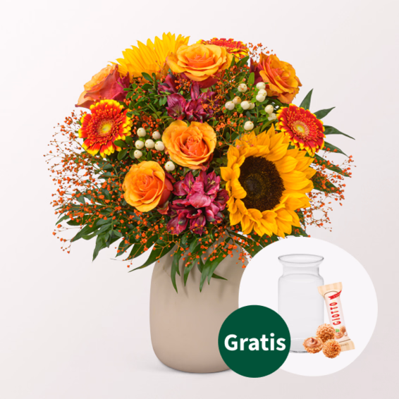 Blumenstrauß Landliebe mit Vase & Ferrero Giotto 3er