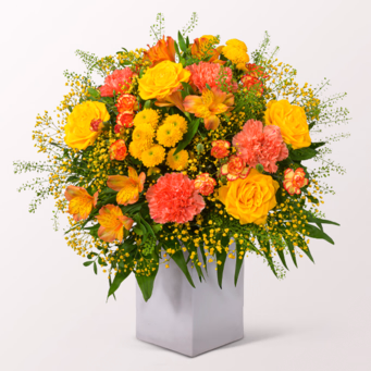 Premium Bouquet Herbstsonne with Premium Vase & Halloren Balls