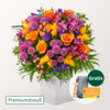 Premiumstrauß Herbsttanz mit Premiumvase & Teaballs & Ferrero Giotto 3er