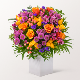 Premiumstrauß Herbsttanz mit Premiumvase & Teaballs & Ferrero Giotto 3er