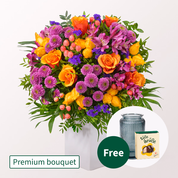 Premium Bouquet Herbsttanz with Premium Vase & Halloren Balls