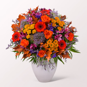 Premiumstrauß Lust auf Herbst mit Premiumvase & Halloren Kugeln