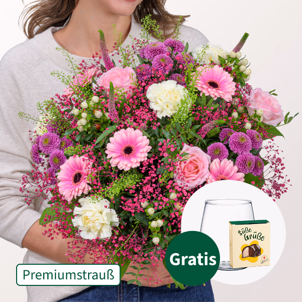 Premiumstrauß Herbstkind mit Premiumvase & Halloren Kugeln