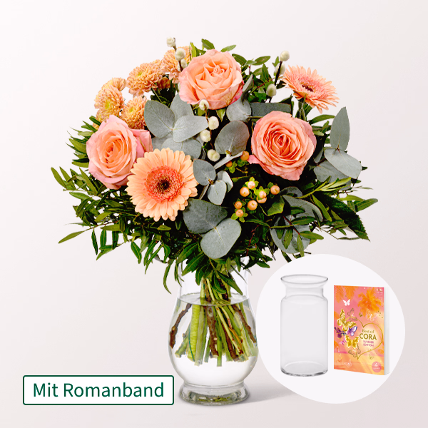 Blumenstrauß Morgentau mit Buch & Vase
