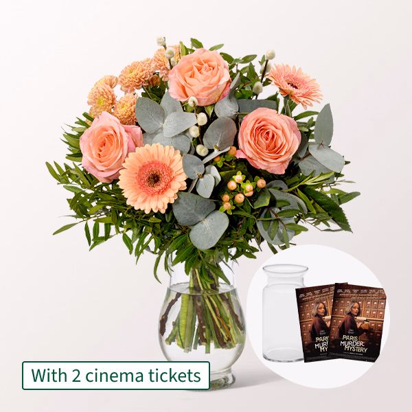 Flower Bouquet Morgentau with 2 Cinema Tickets & vase