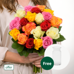 Bunch of 40 mixed coloured roses mit vase