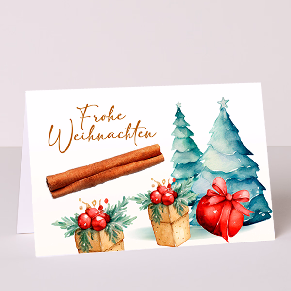 Motivkarte „Frohe Weihnachten“ mit Zimtstange