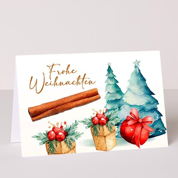 Motivkarte „Frohe Weihnachten“ mit Zimtstange
