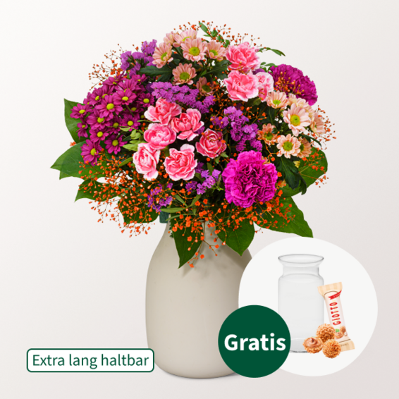 Blumenstrauß Herbstblüten mit Vase & Ferrero Giotto 3er