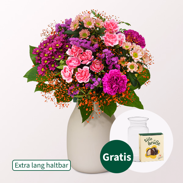 Blumenstrauß Herbstblüten mit Halloren Kugeln & Vase