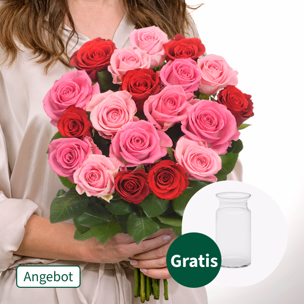 20er Rosenbund Rosenliebe mit Vase & Ballon-Stecker