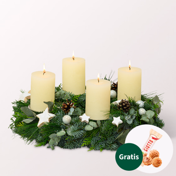 Adventskranz Shiny White (Ø 35 cm) mit Ferrero Giotto 3er