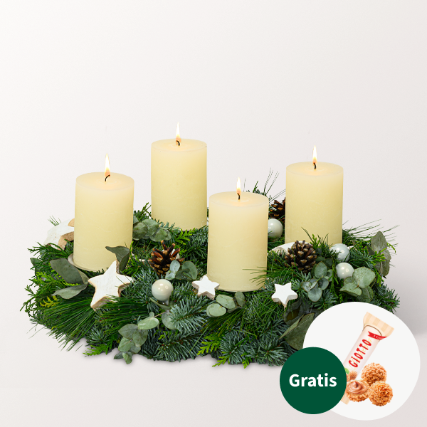 Adventskranz Shiny White (Ø 35 cm) mit Ferrero Giotto 3er