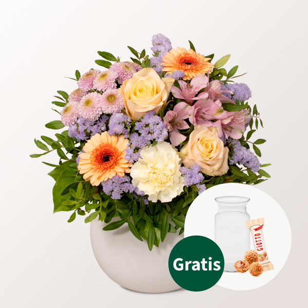 Blumenstrauß Blütenschönheit mit Vase & Ferrero Giotto 3er