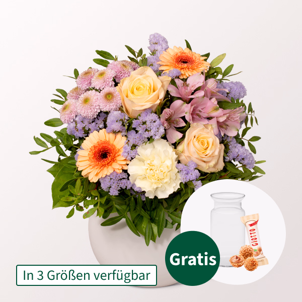 Blumenstrauß Blütenschönheit mit Vase & Ferrero Giotto 3er