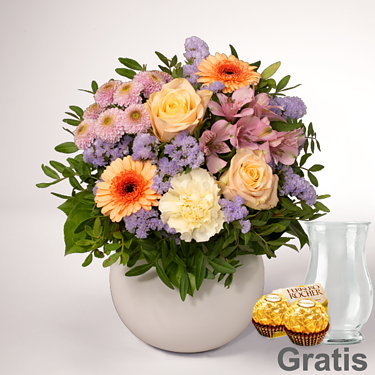 Blumenstrauß Blütenschönheit mit Vase & 2 Ferrero Rocher