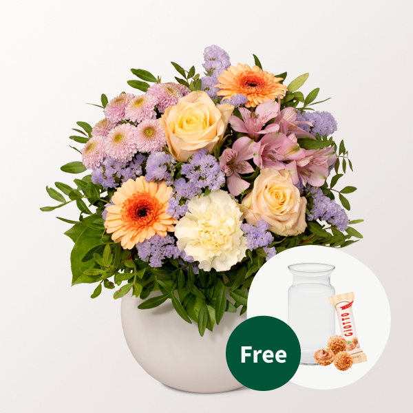 Flower Bouquet Blütenschönheit with vase & 3 Ferrero Giotto