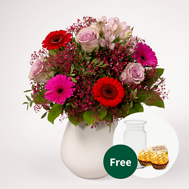 Flower Bouquet Lovely with vase & 2 Ferrero Rocher