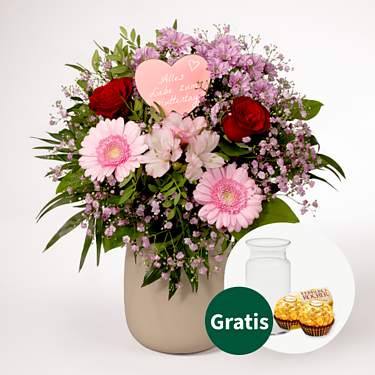 Blumenstrauß Mutterherz mit Vase & 2 Ferrero Rocher