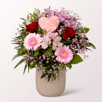 Blumenstrauß Mutterherz mit Vase & Ferrero Giotto