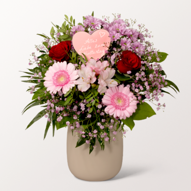 Blumenstrauß Mutterherz mit Vase & Ferrero Giotto 3er