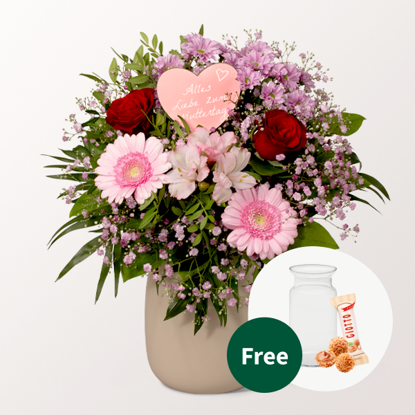 Flower Bouquet Mutterherz with vase & 3 Ferrero Giotto