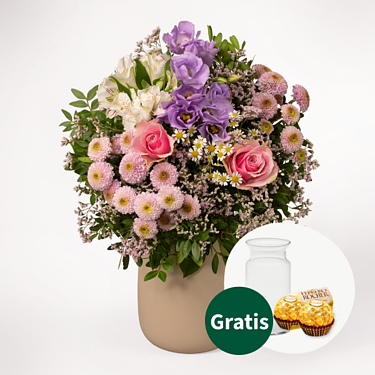 Blumenstrauß Zauberhaft mit Vase & 2 Ferrero Rocher