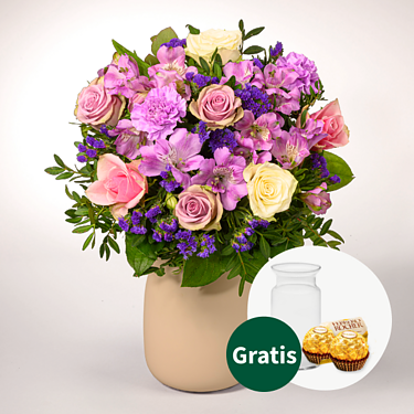 Blumenstrauß Danke mit Vase & 2 Ferrero Rocher