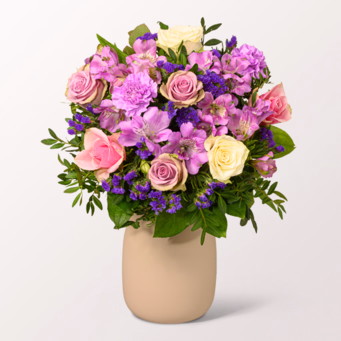 Blumenstrauß Danke mit Vase & Ferrero Giotto 3er