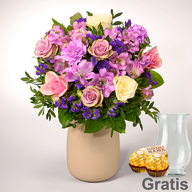 Blumenstrauß Danke mit Vase & 2 Ferrero Rocher