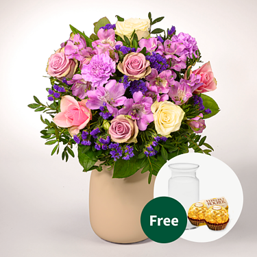 Flower Bouquet Danke with vase & 2 Ferrero Rocher