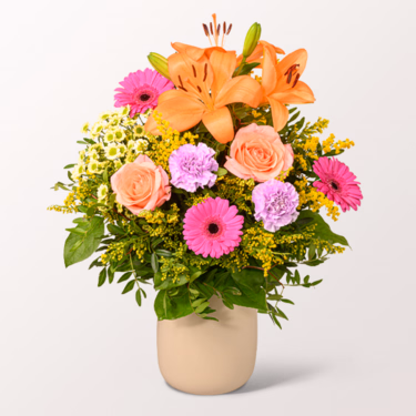 Flower Bouquet Beste Wünsche with vase & 3 Ferrero Giotto