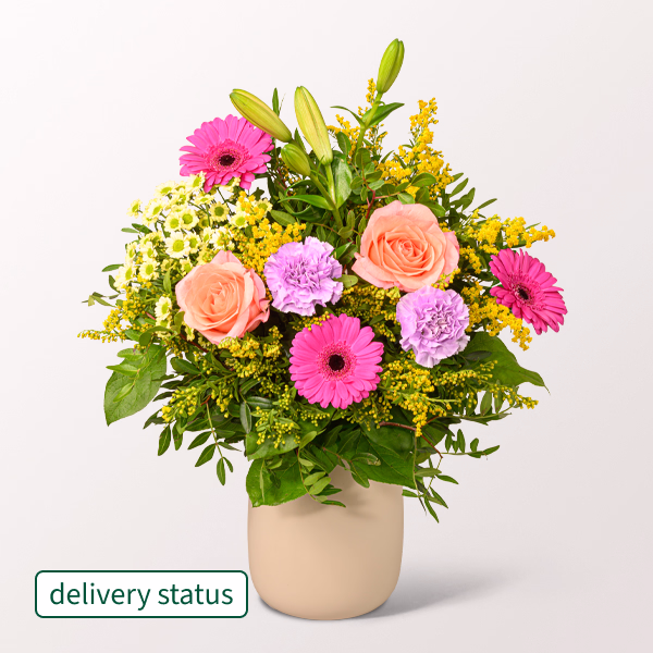 Flower Bouquet Beste Wünsche with vase & 3 Ferrero Giotto