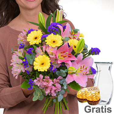Blumenstrauß Glückspost mit Vase & 2 Ferrero Rocher