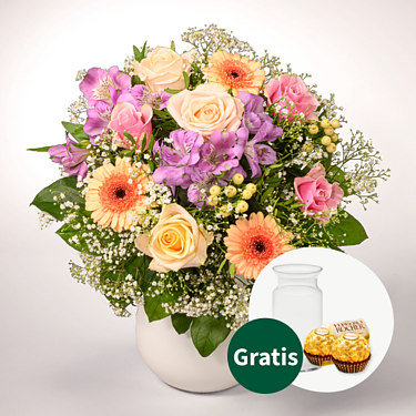 Blumenstrauß Poesie mit Vase & 2 Ferrero Rocher