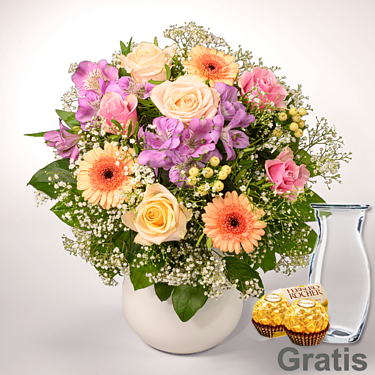 Blumenstrauß Poesie mit Vase & 2 Ferrero Rocher