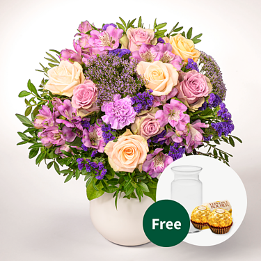 Flower Bouquet Pure Freude with vase & 2 Ferrero Rocher