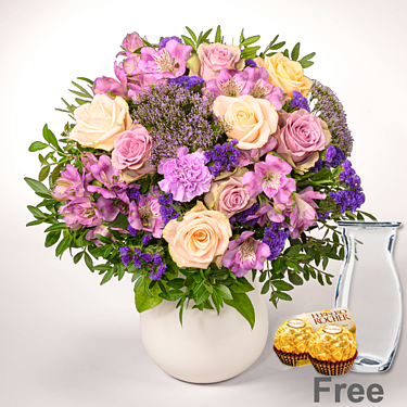 Flower Bouquet Pure Freude with Vase & 2 Ferrero Rocher